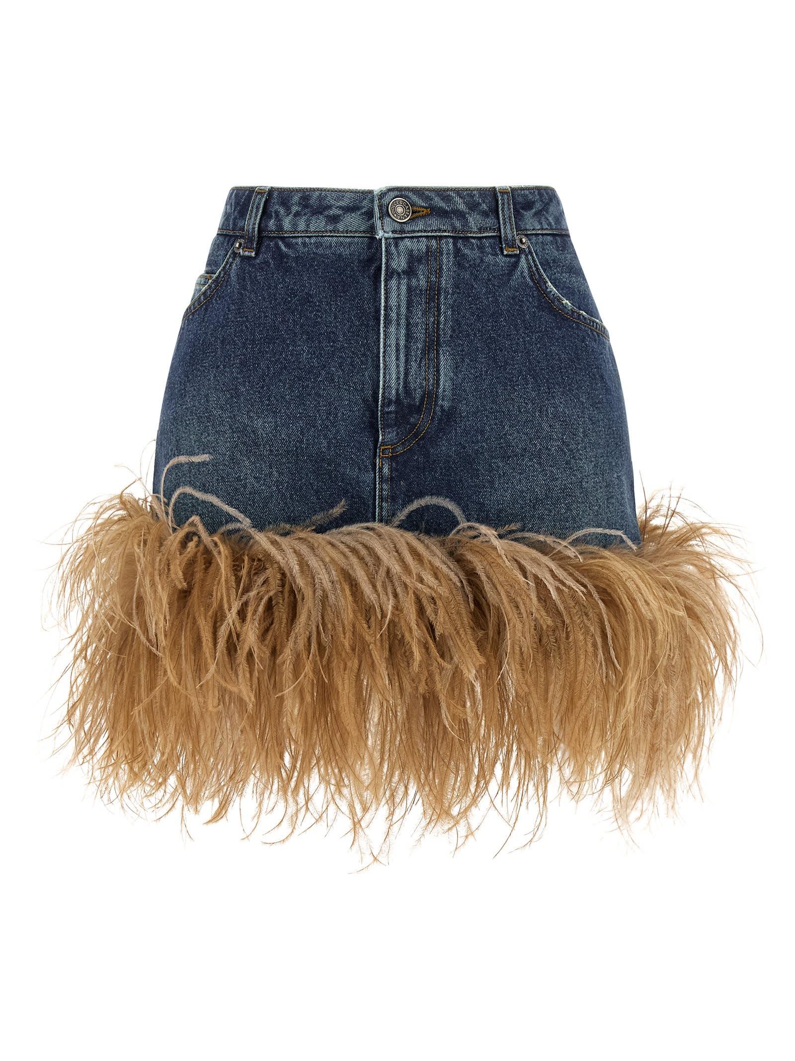 dolce & gabbana feather denim skirt