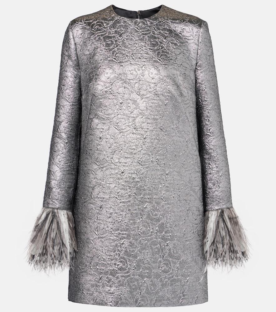 dolce & gabbana feather-trimmed lamé minidress