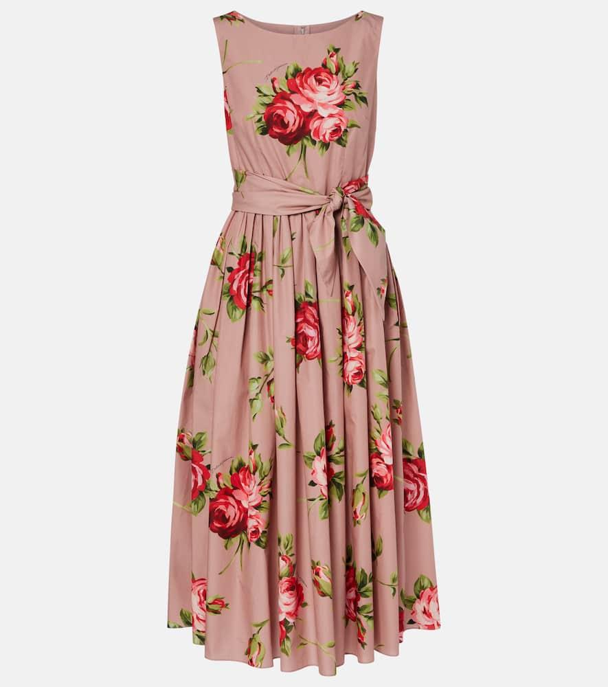 dolce & gabbana floral belted cotton midi dress