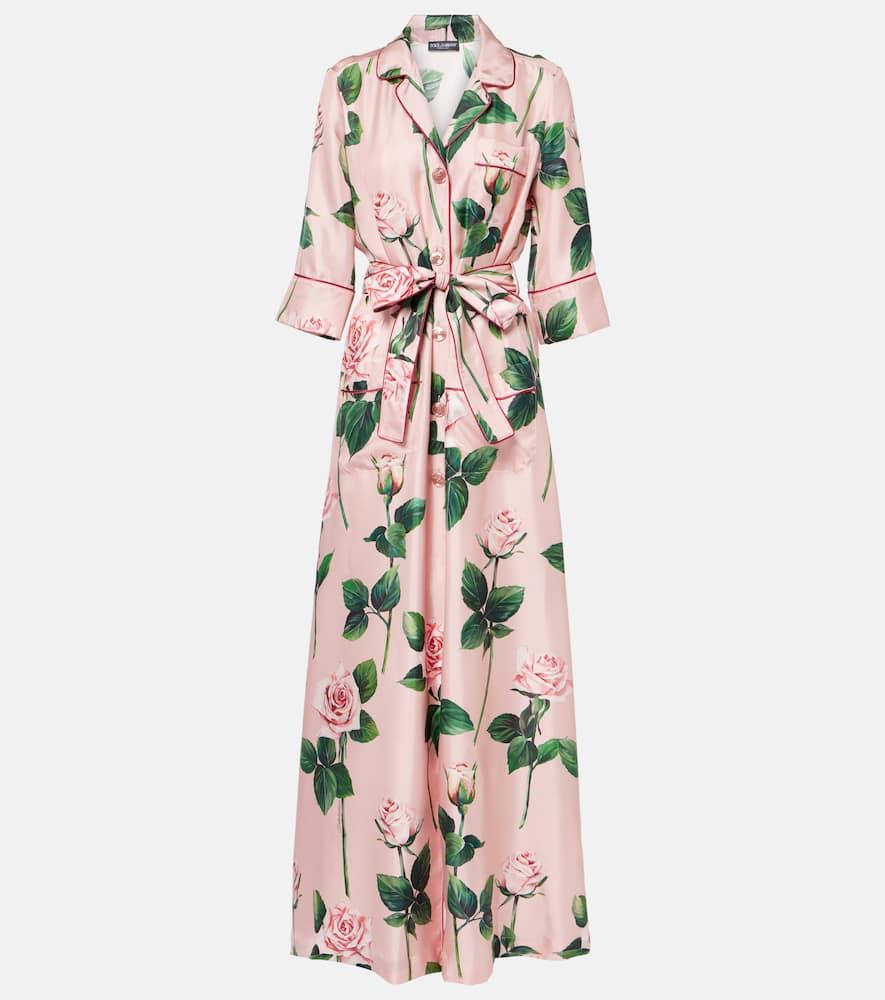 dolce & gabbana floral belted silk satin maxi dress