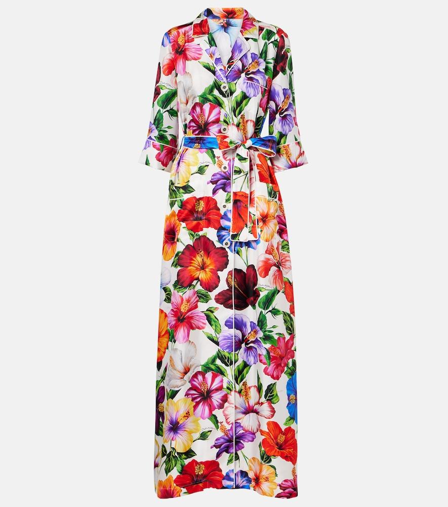 dolce & gabbana floral belted silk satin maxi dress