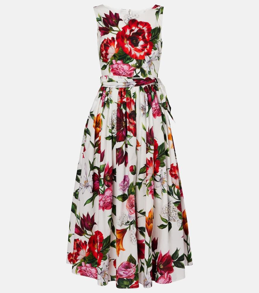 dolce & gabbana floral cotton poplin midi dress