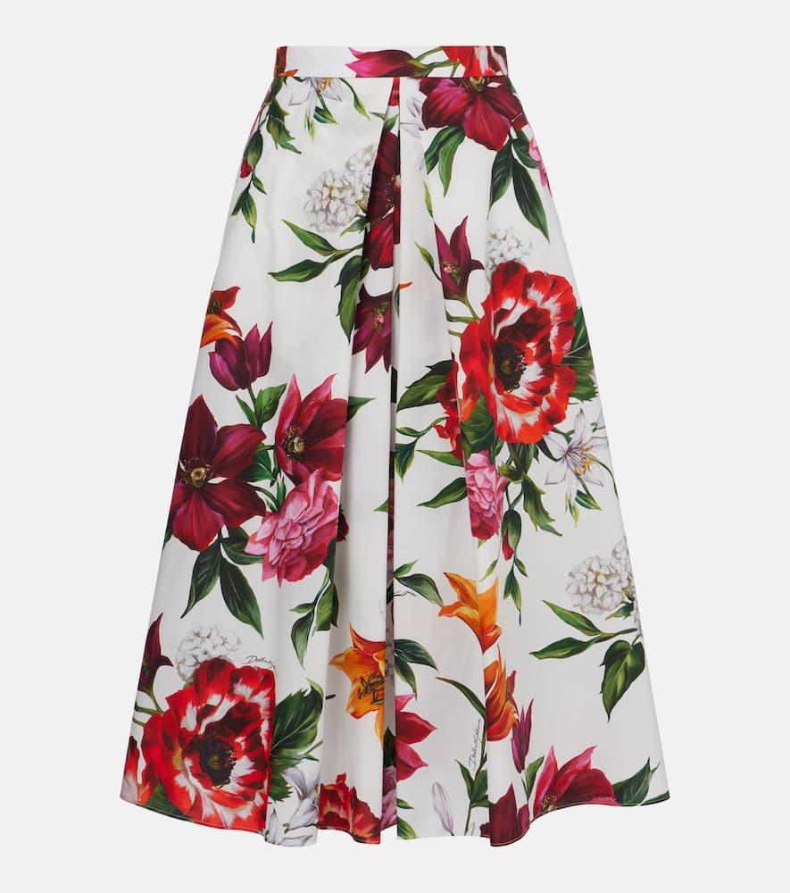 dolce & gabbana floral cotton poplin midi skirt
