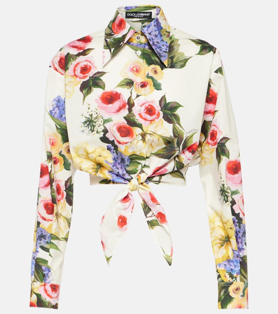 dolce & gabbana floral cropped cotton poplin shirt
