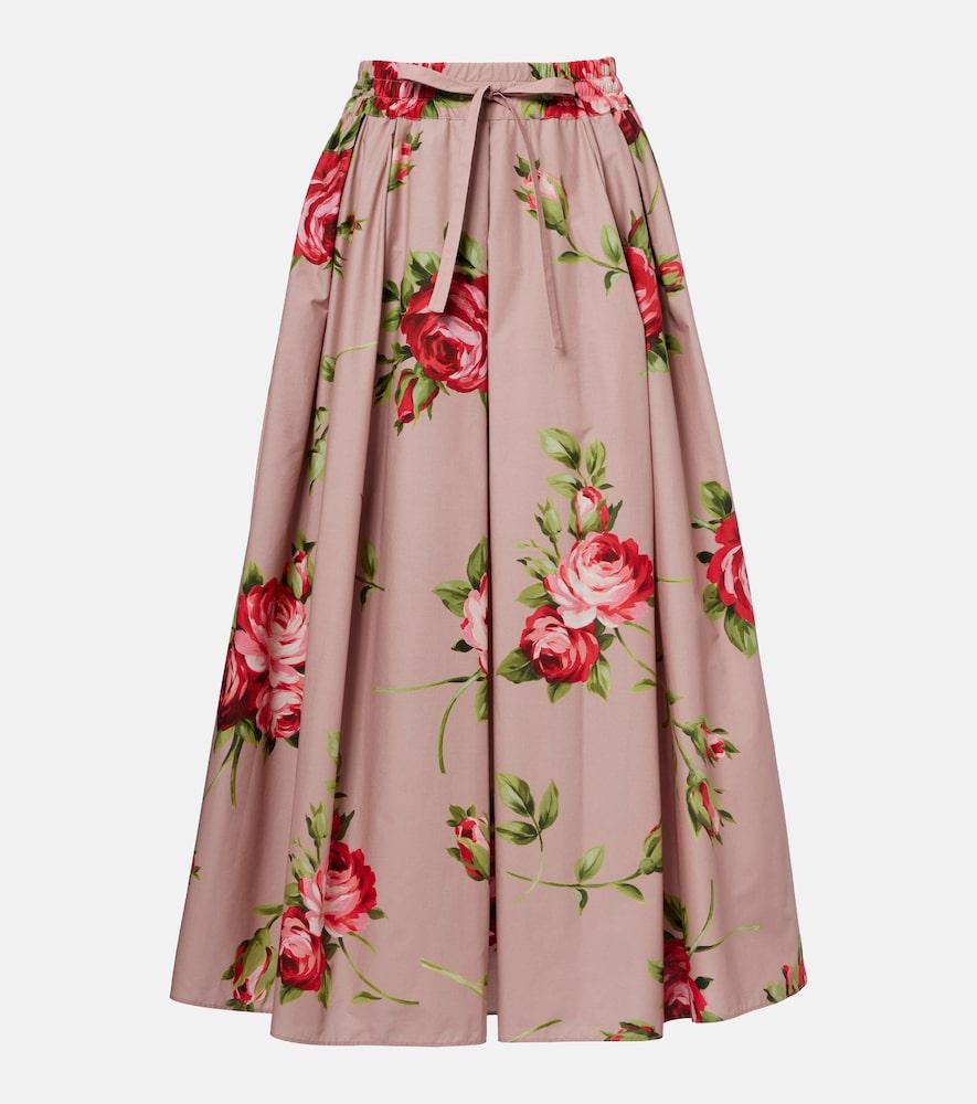 dolce & gabbana floral pleated cotton midi skirt