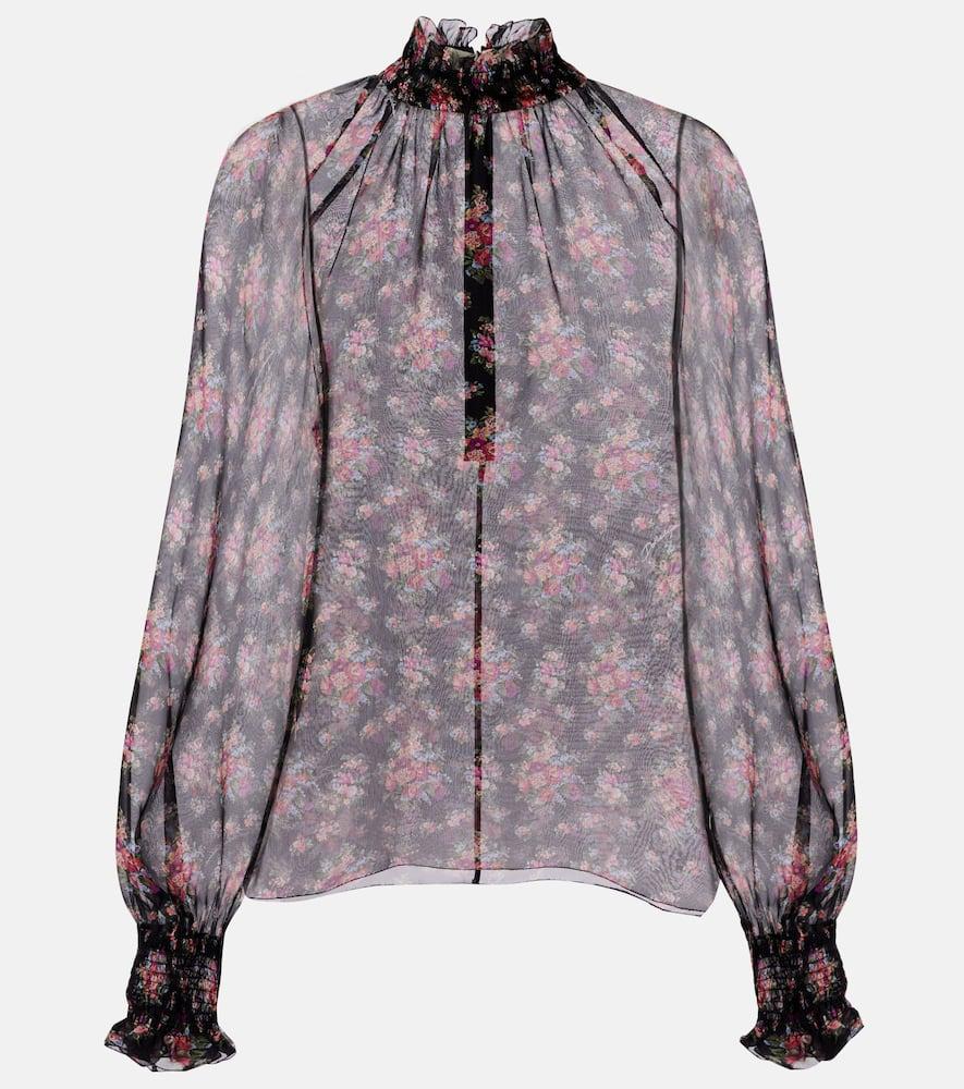 dolce & gabbana floral ruffled sheer silk blouse