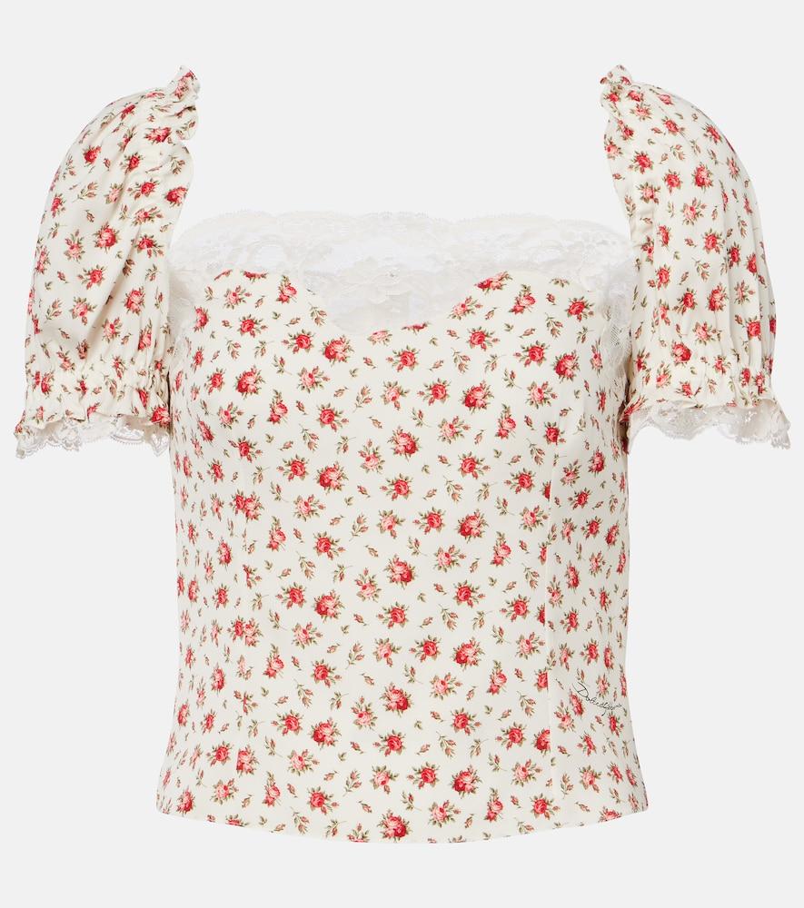 dolce & gabbana floral silk and cotton-blend charmeuse top
