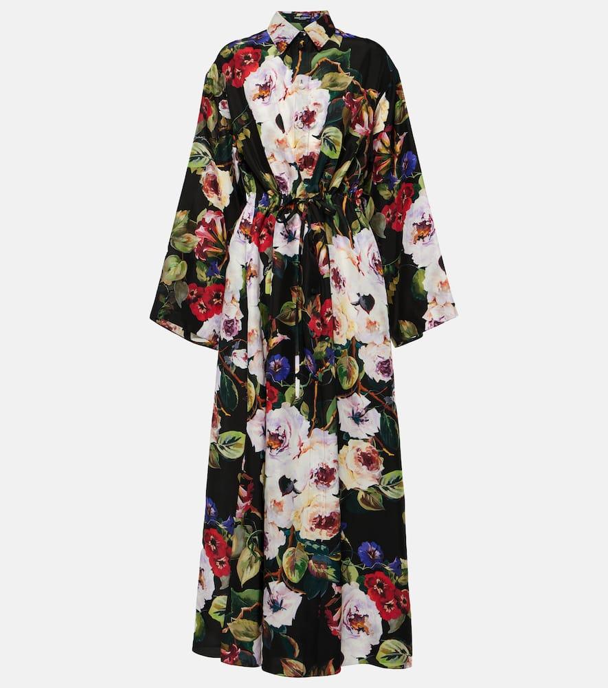 dolce & gabbana floral silk satin shirt dress