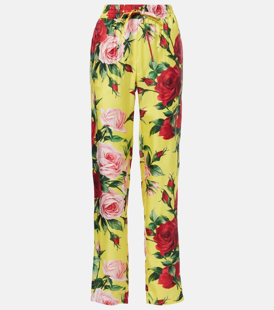 dolce & gabbana floral silk straight pants