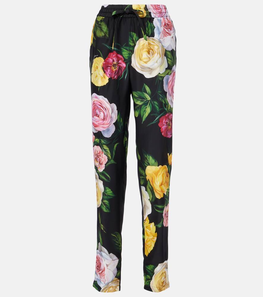 dolce & gabbana floral silk straight pants