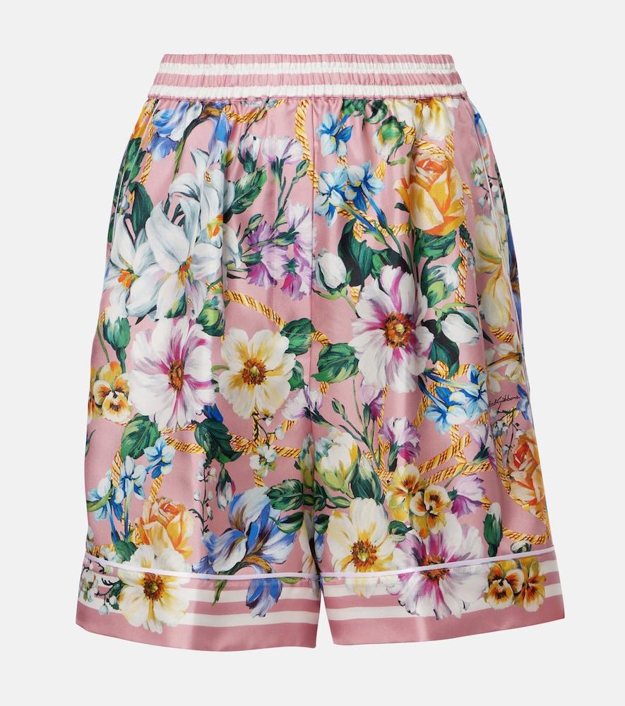 dolce & gabbana floral silk twill shorts