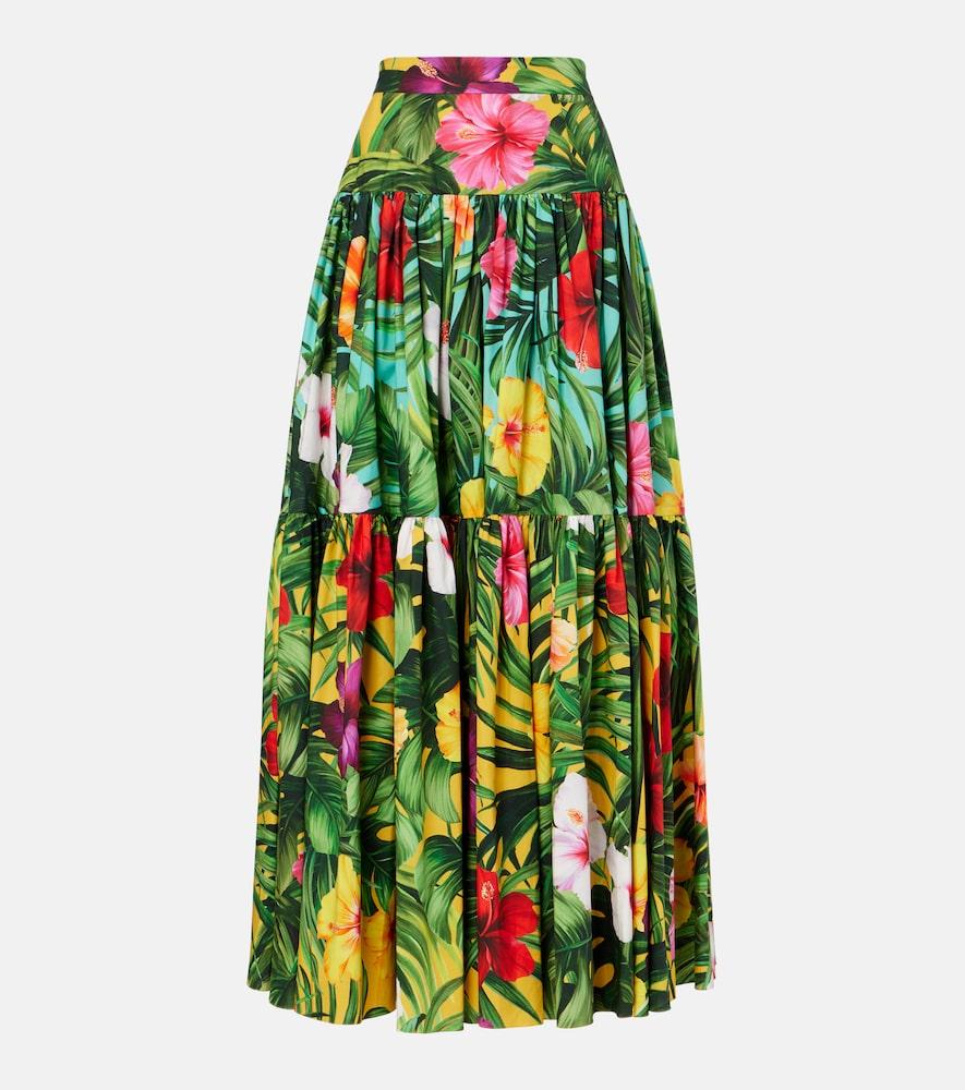dolce & gabbana floral tiered cotton maxi skirt