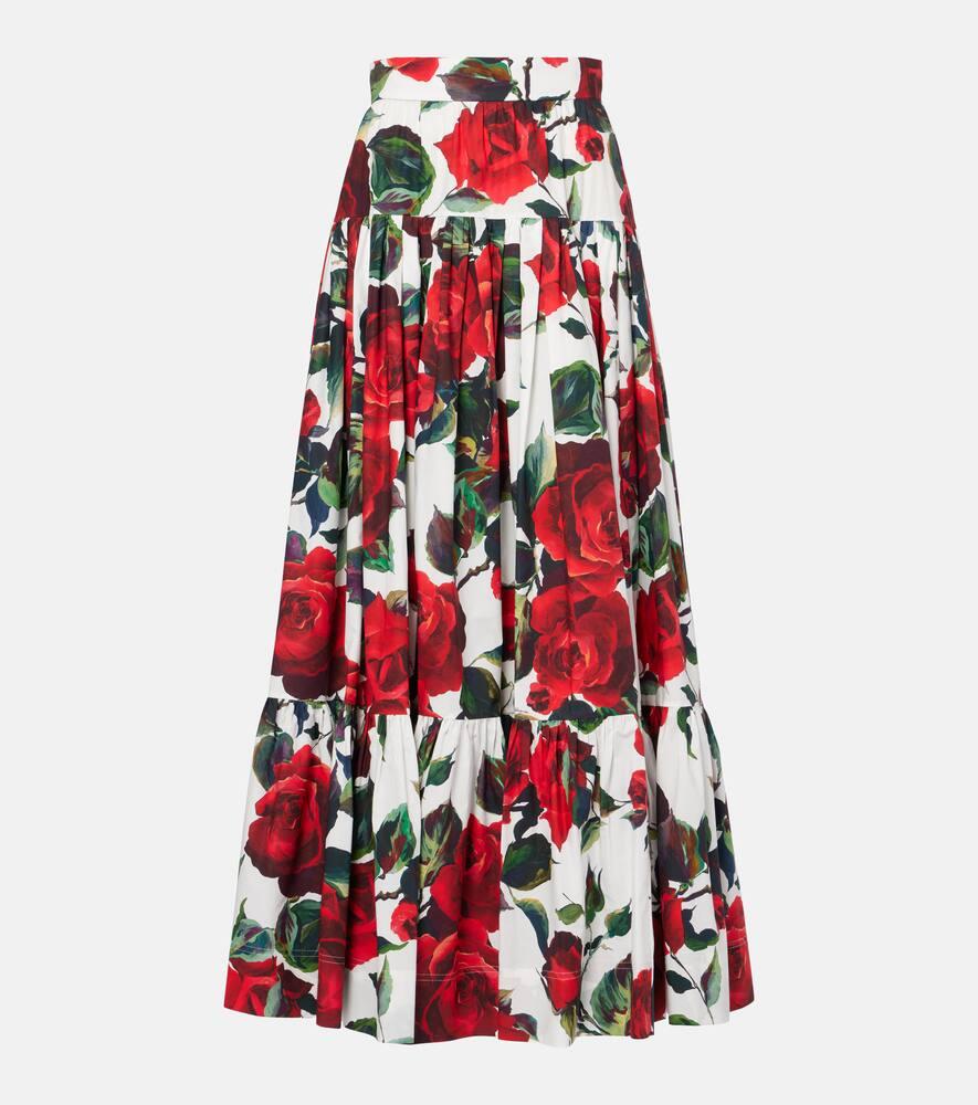 dolce & gabbana floral tiered cotton maxi skirt