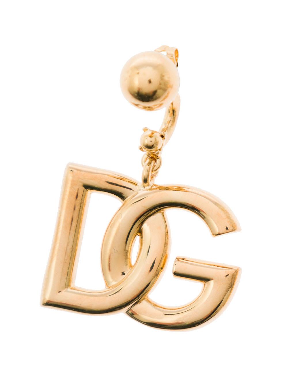 dolce & gabbana gold color drop earings with dg logo in brass for women