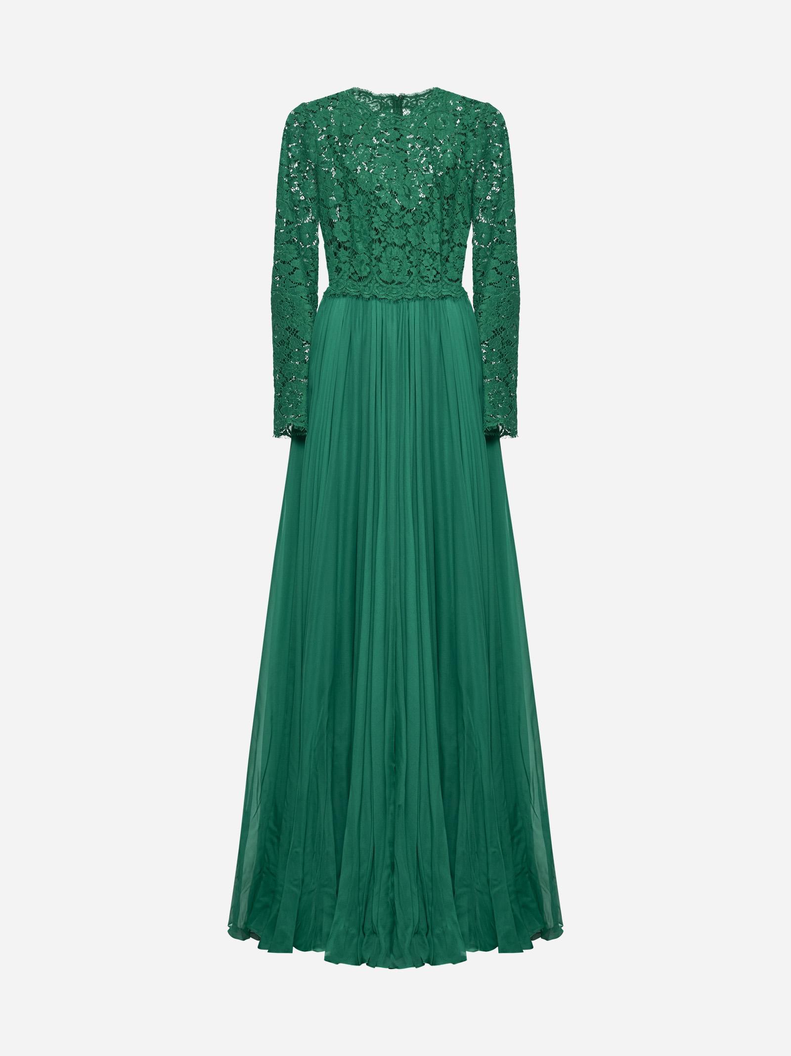 dolce & gabbana green lace and chiffon maxi dress