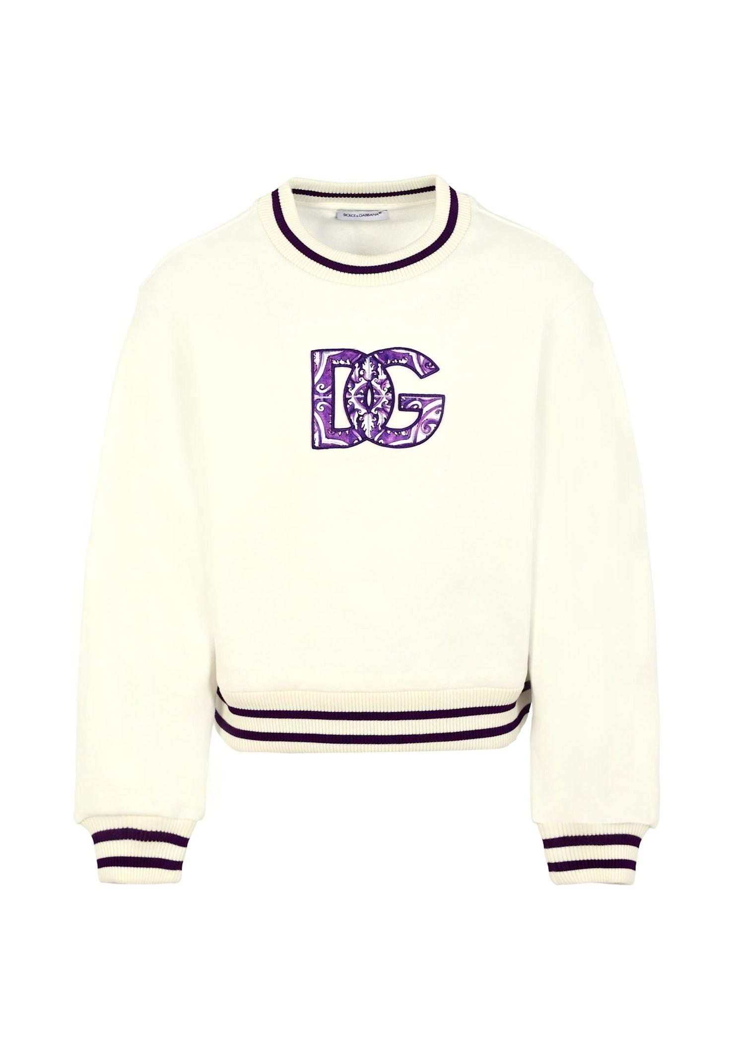 dolce & gabbana ivory crop sweatshirt for girl with dg logo