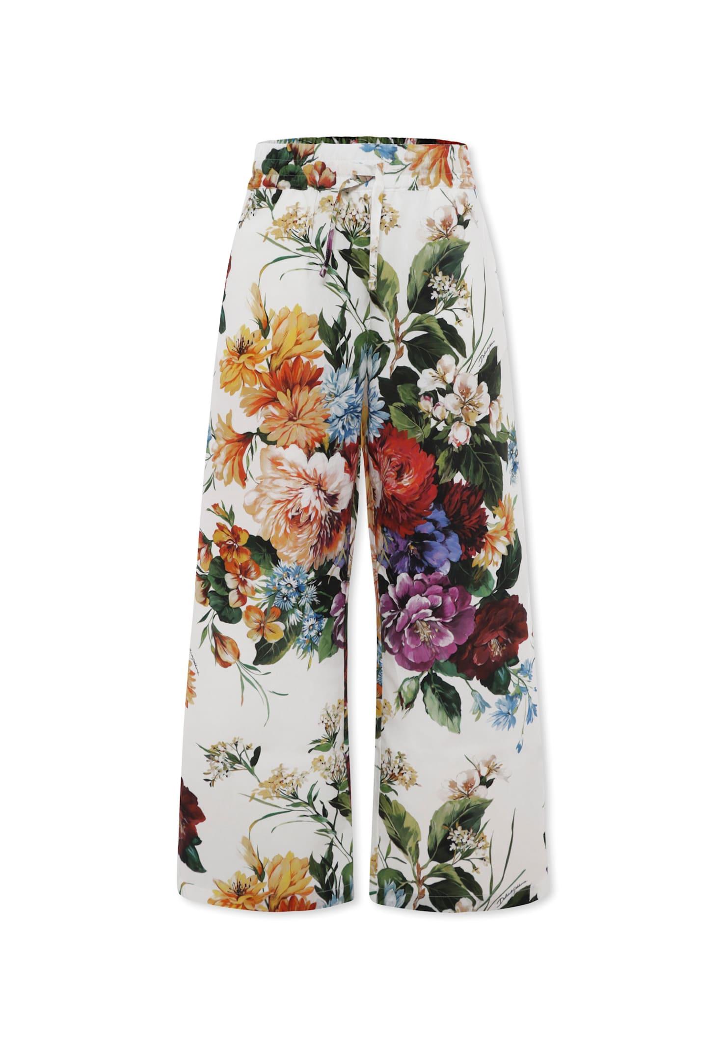 dolce & gabbana ivory trousers for girl with floral print