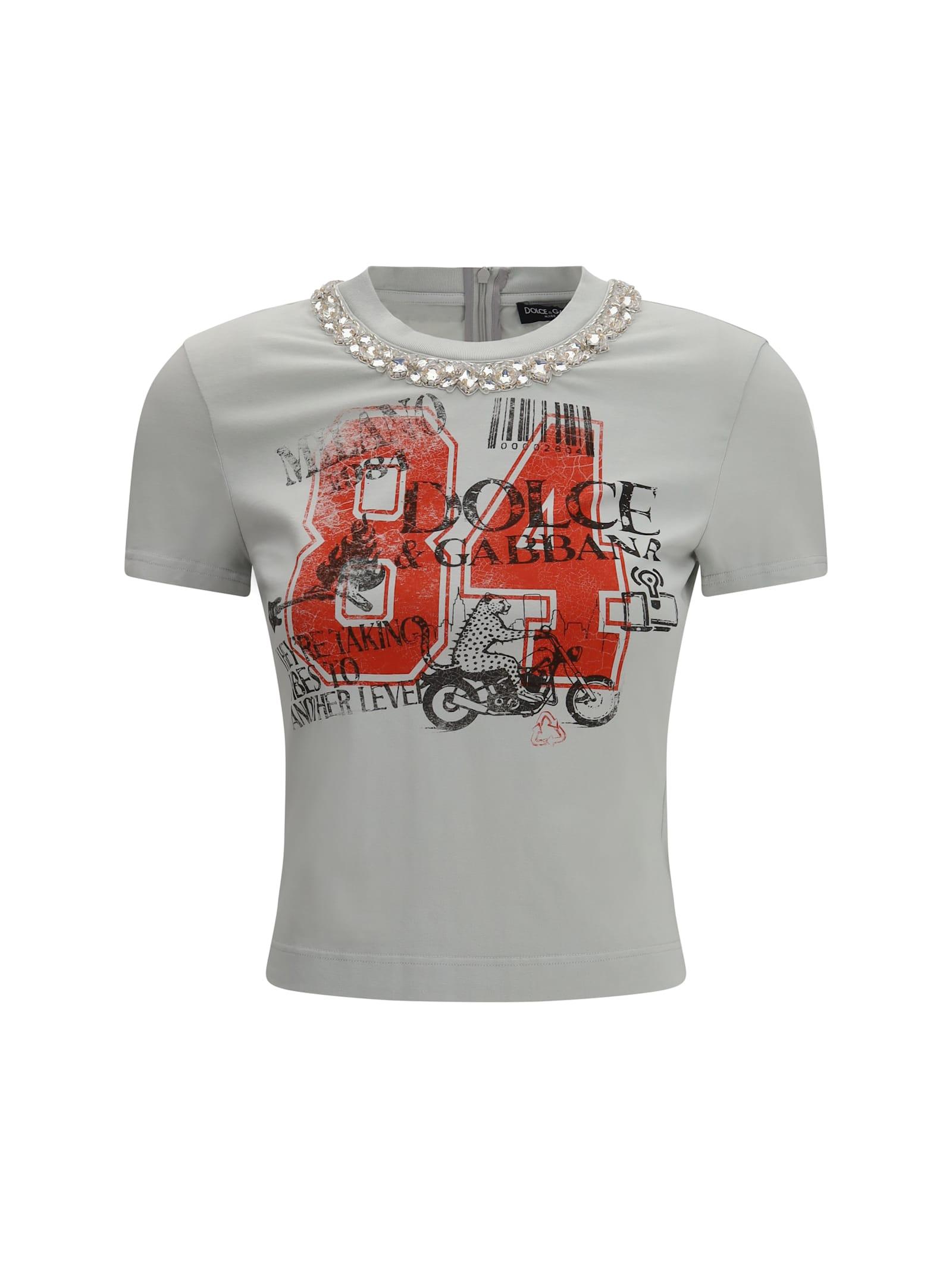 dolce & gabbana jersey t-shirt with print and crystals