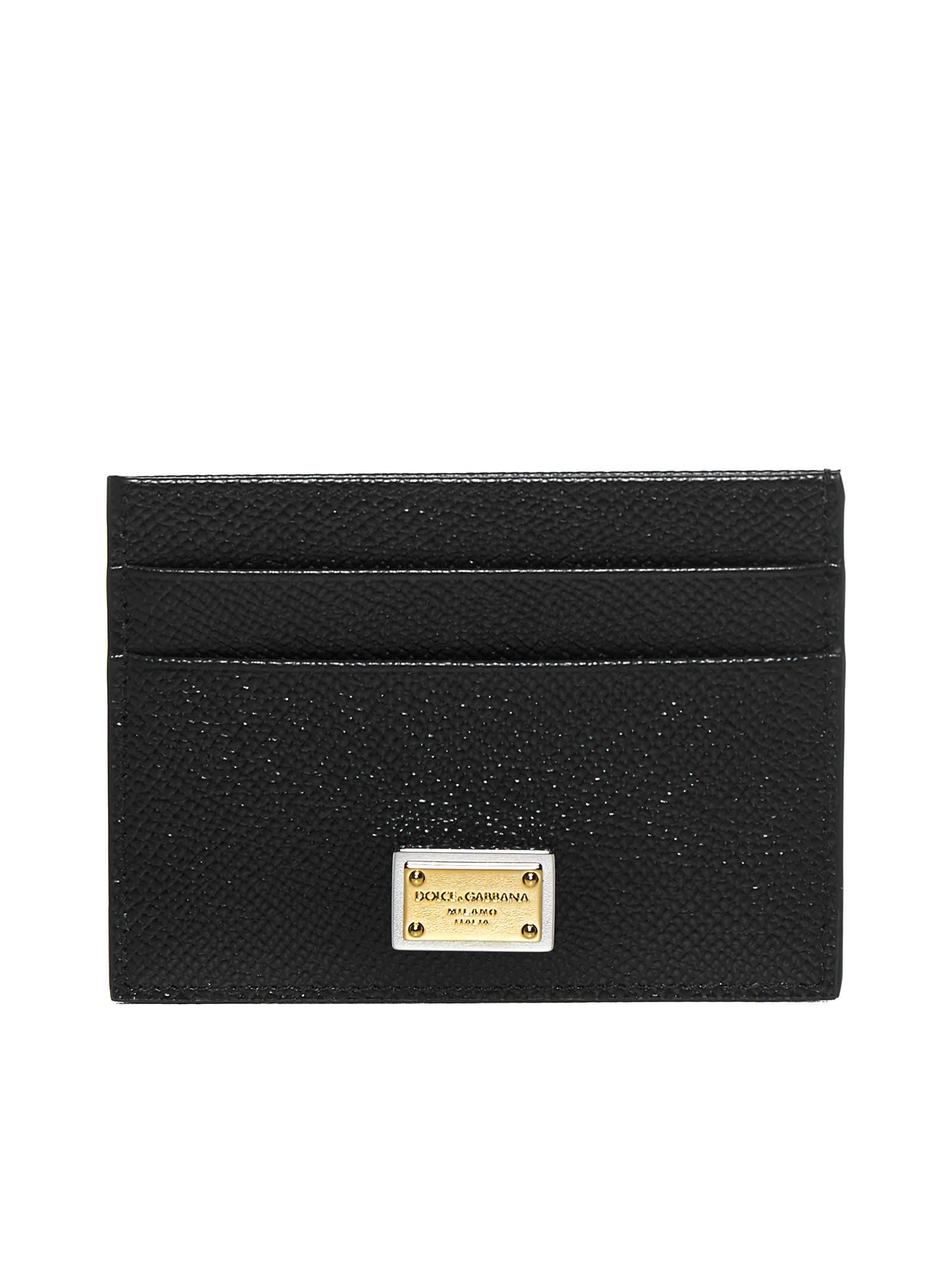 dolce & gabbana leather card holder with logo plaque