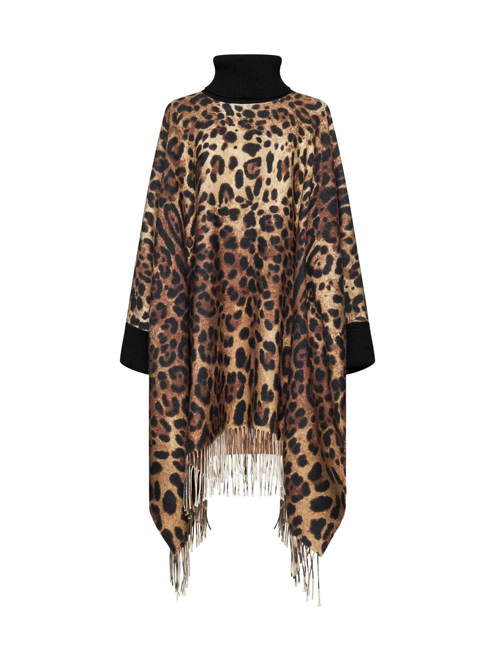 dolce & gabbana leopard printed fringed poncho