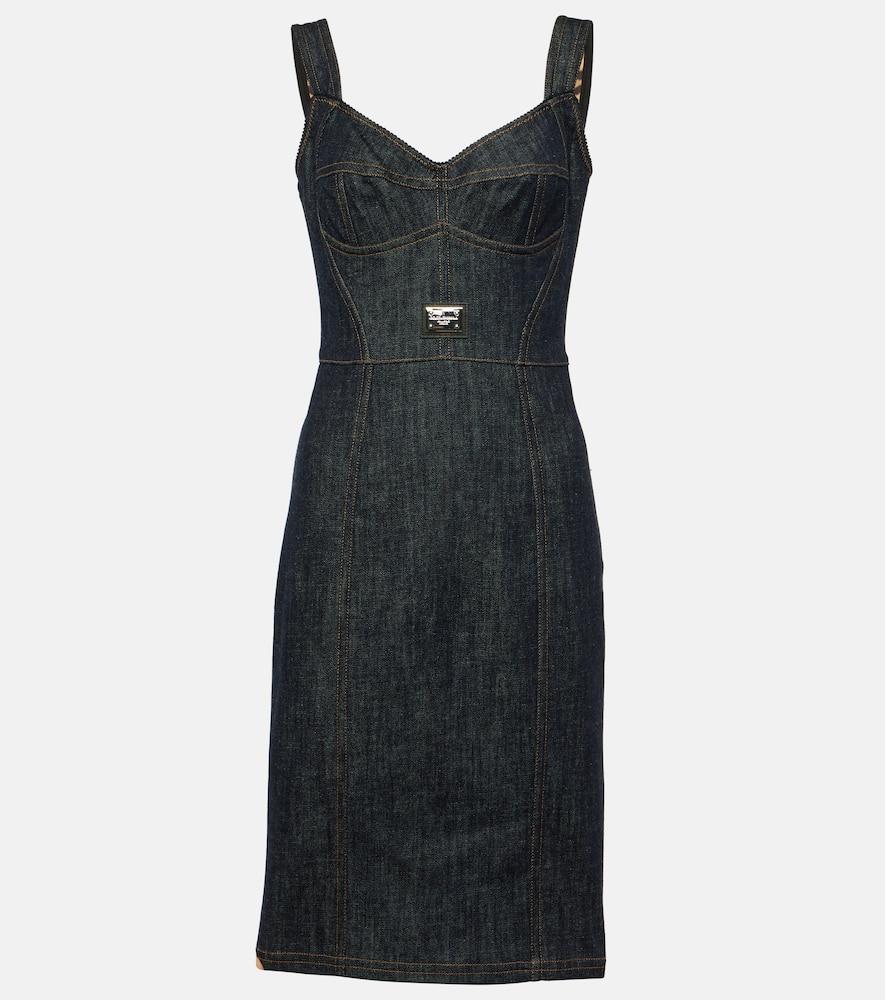 dolce & gabbana logo embroidered denim midi dress