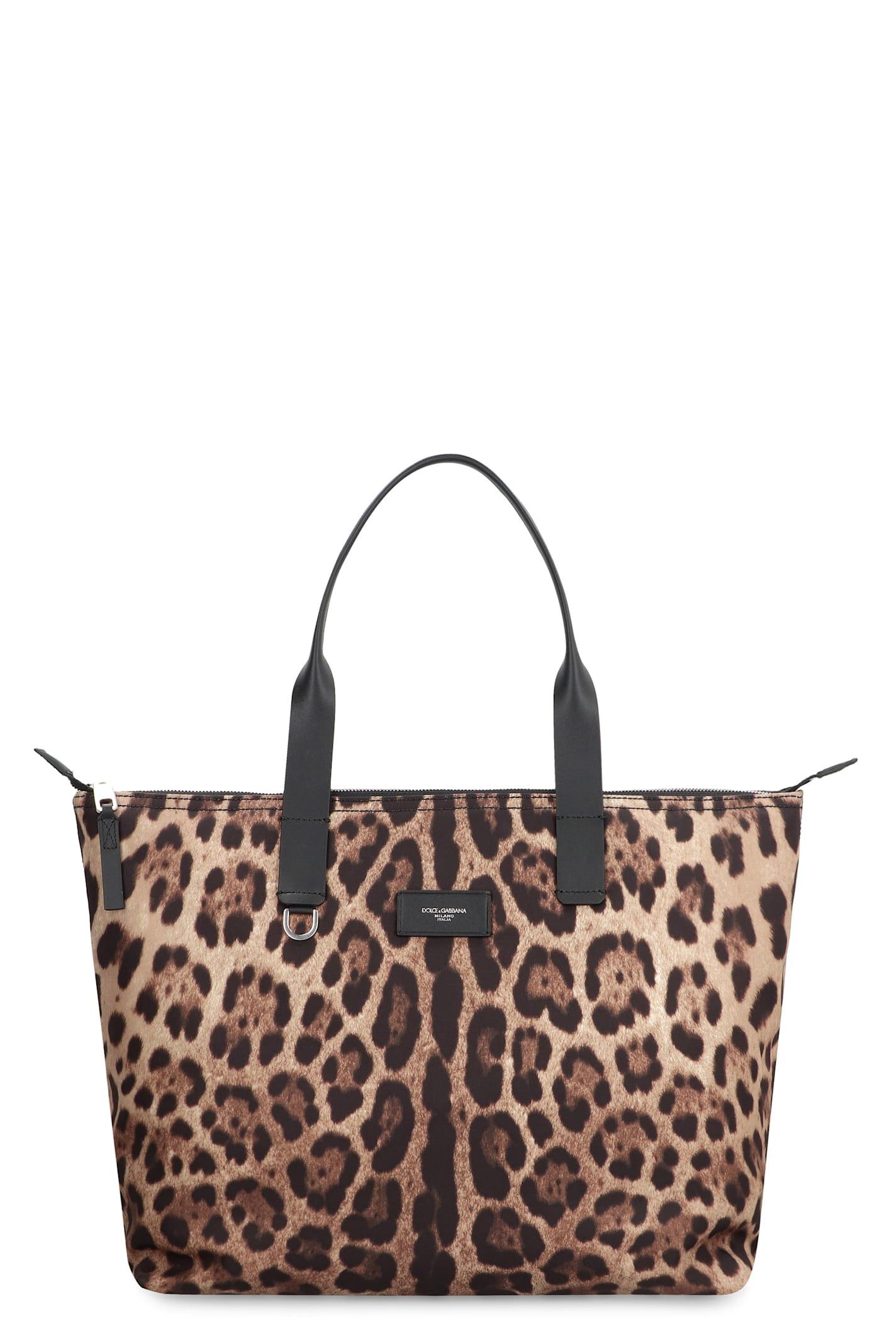 dolce & gabbana logo leopard shopping bag