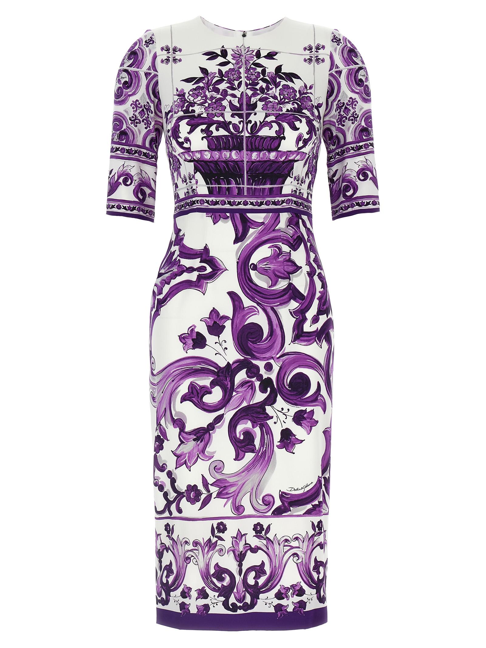 dolce & gabbana maiolica print dress purple silk elastane - women