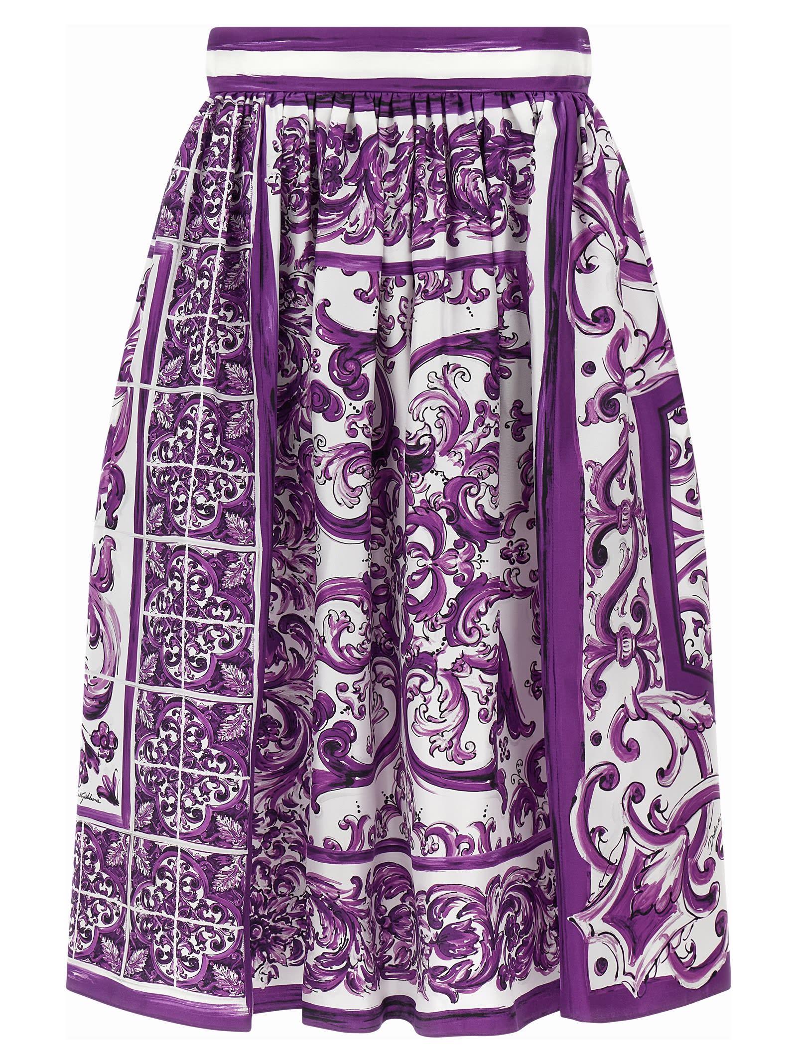 dolce & gabbana maiolica print silk skirt