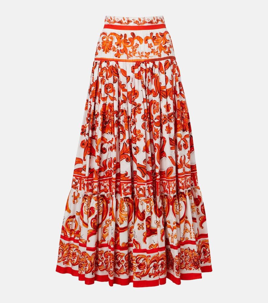 dolce & gabbana majolica cotton poplin maxi skirt