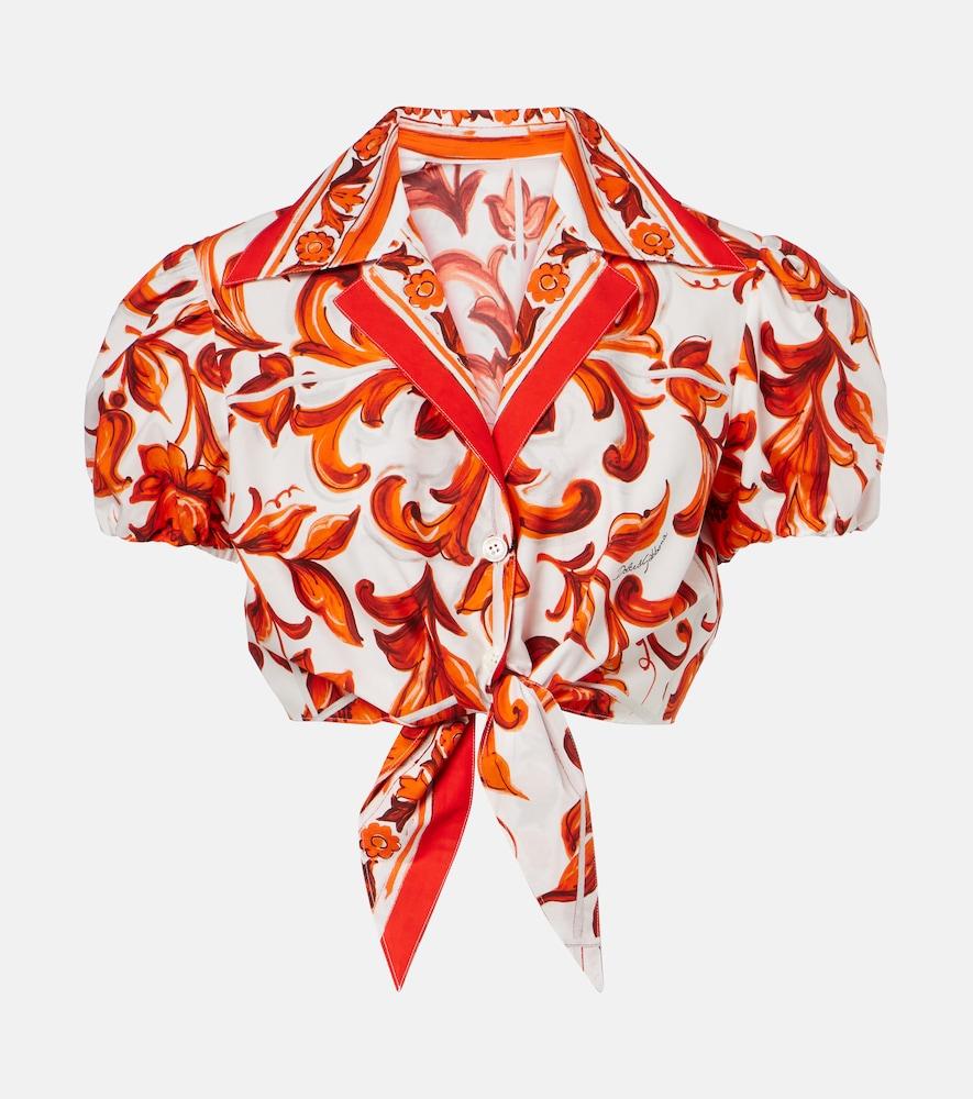 dolce & gabbana majolica cropped cotton poplin blouse