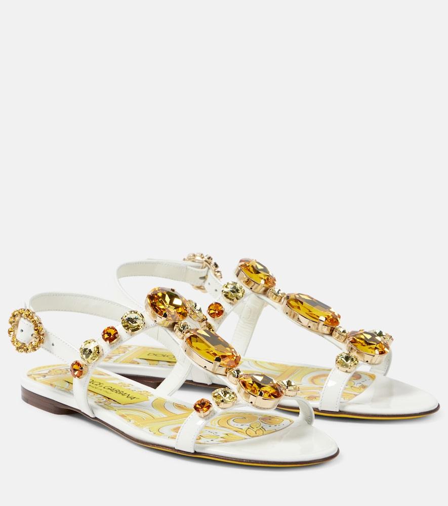 dolce & gabbana majolica embellished patent leather sandals