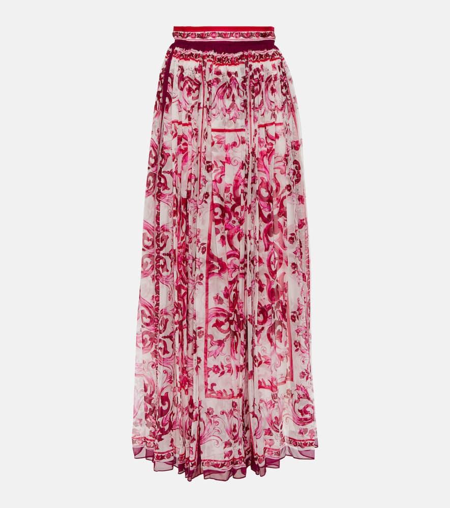 dolce & gabbana majolica pleated silk maxi skirt