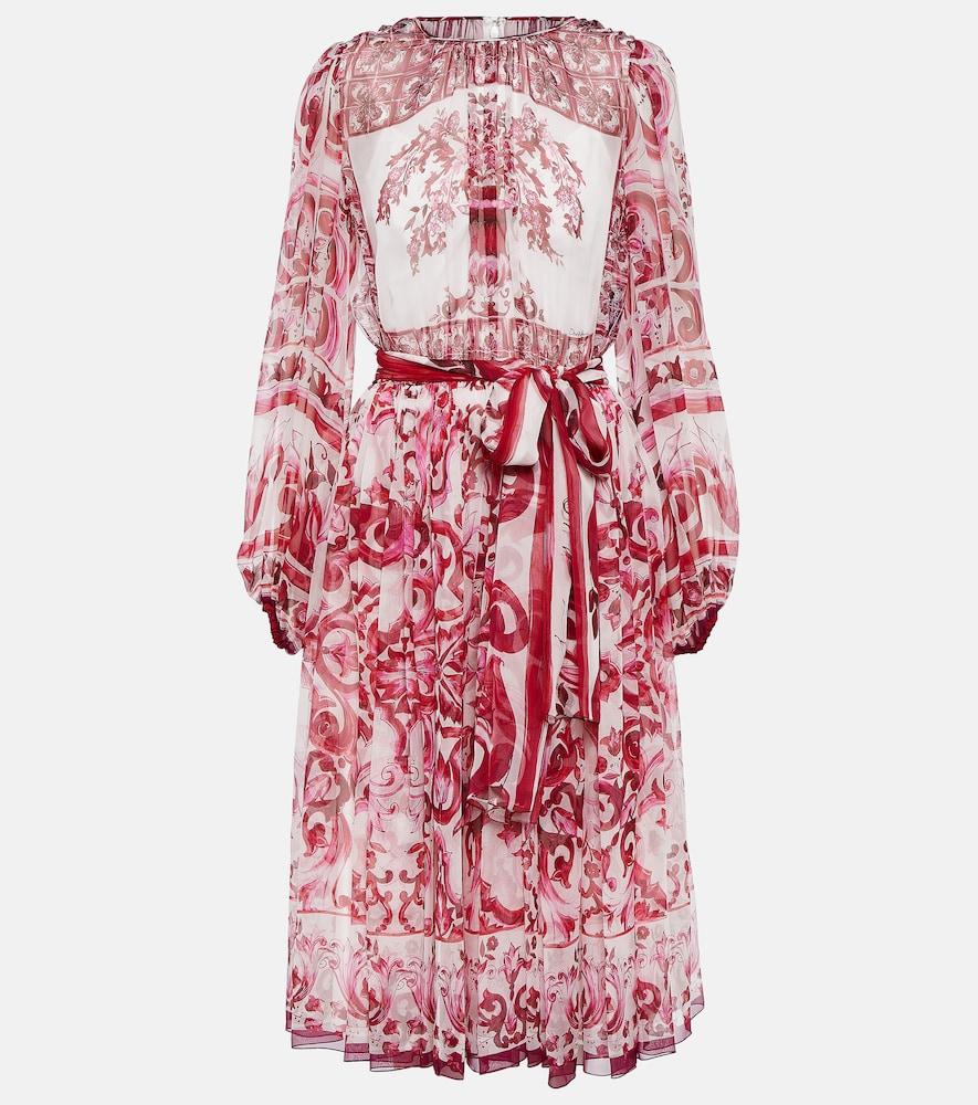 dolce & gabbana majolica silk chiffon midi dress