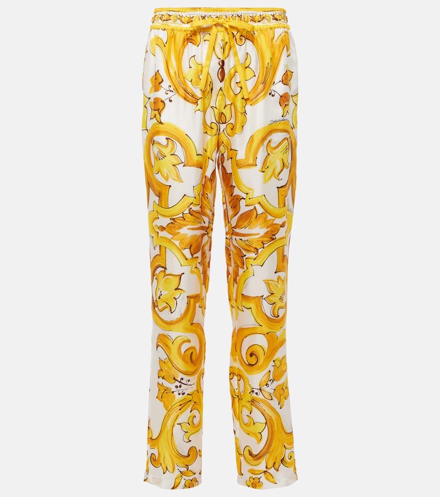 dolce & gabbana majolica silk straight pants