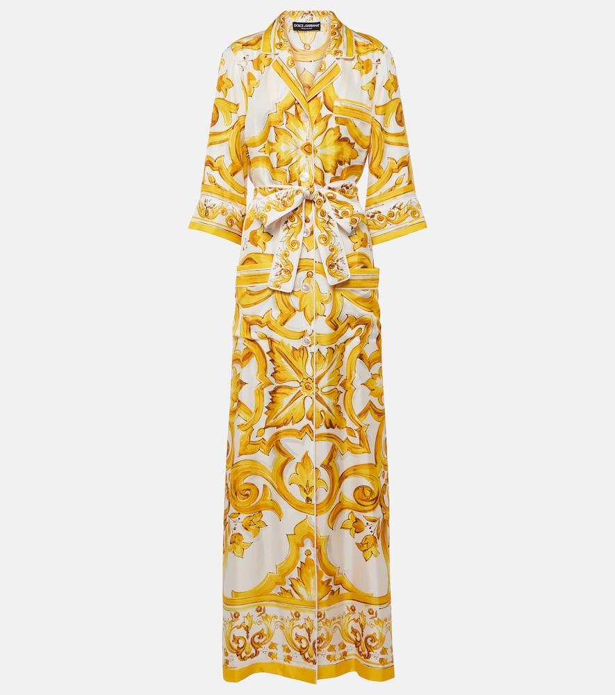 dolce & gabbana majolica silk twill maxi dress