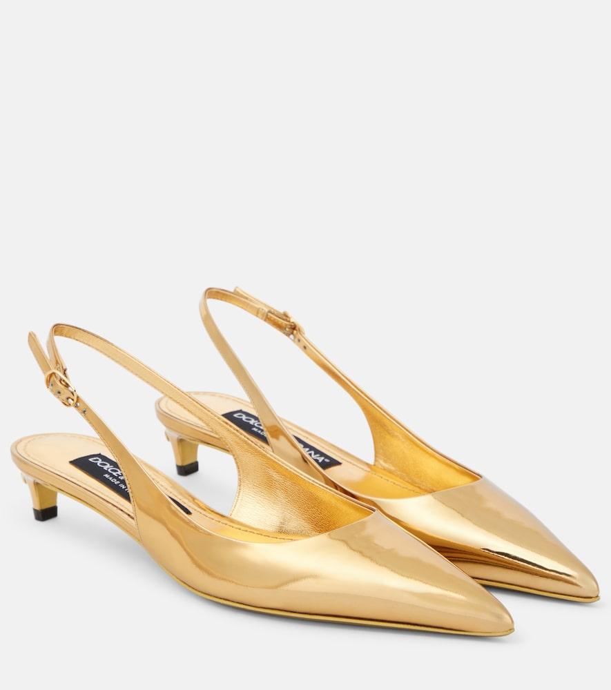 dolce & gabbana metallic patent leather slingback pumps