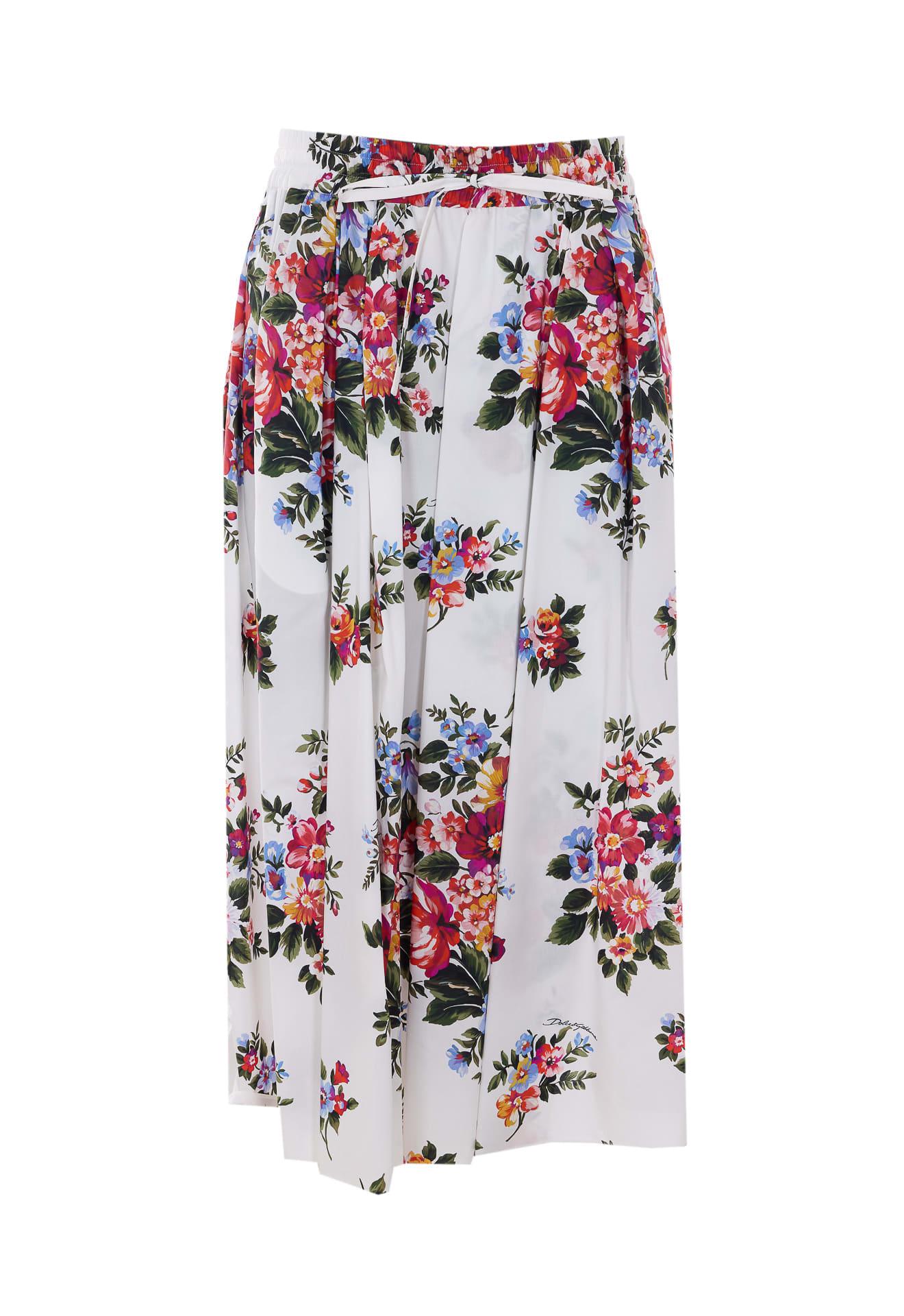 dolce & gabbana midi flower bouquet print skirt