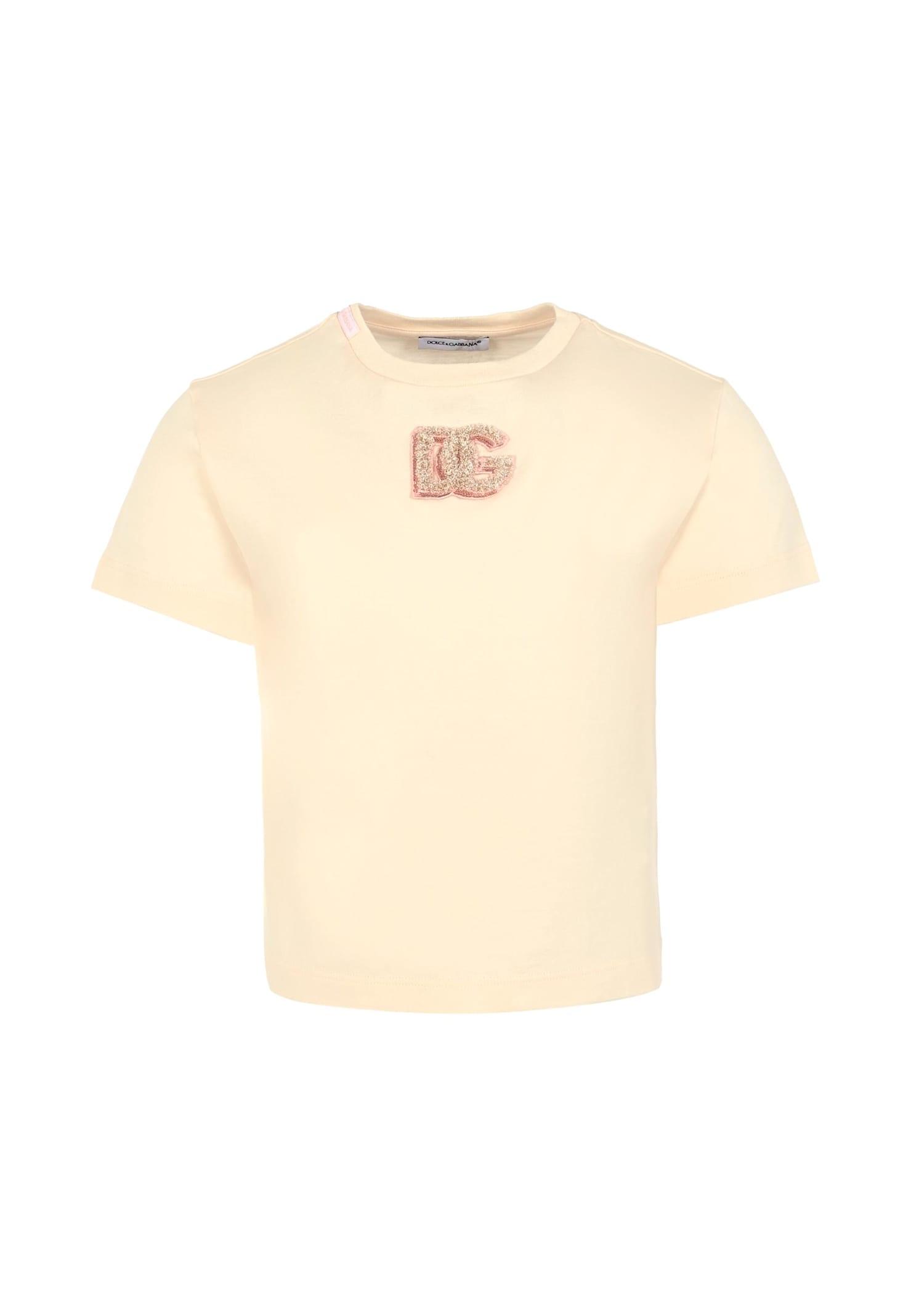 dolce & gabbana pink t-shirt for girl with dg logo