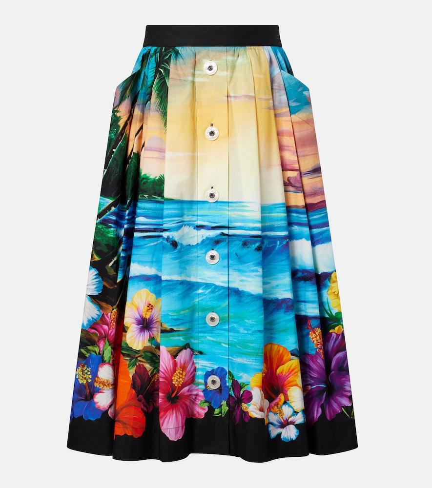 dolce & gabbana pleated printed cotton midi skirt