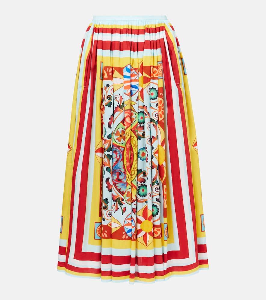 dolce & gabbana pleated printed cotton midi skirt