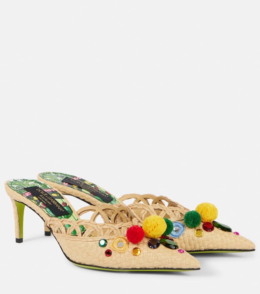 dolce & gabbana pointy 60 embellished raffia mules
