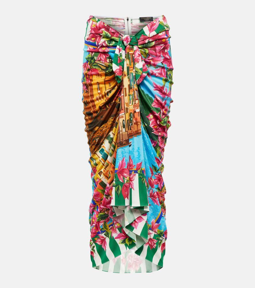 dolce & gabbana portofino ruched silk midi skirt