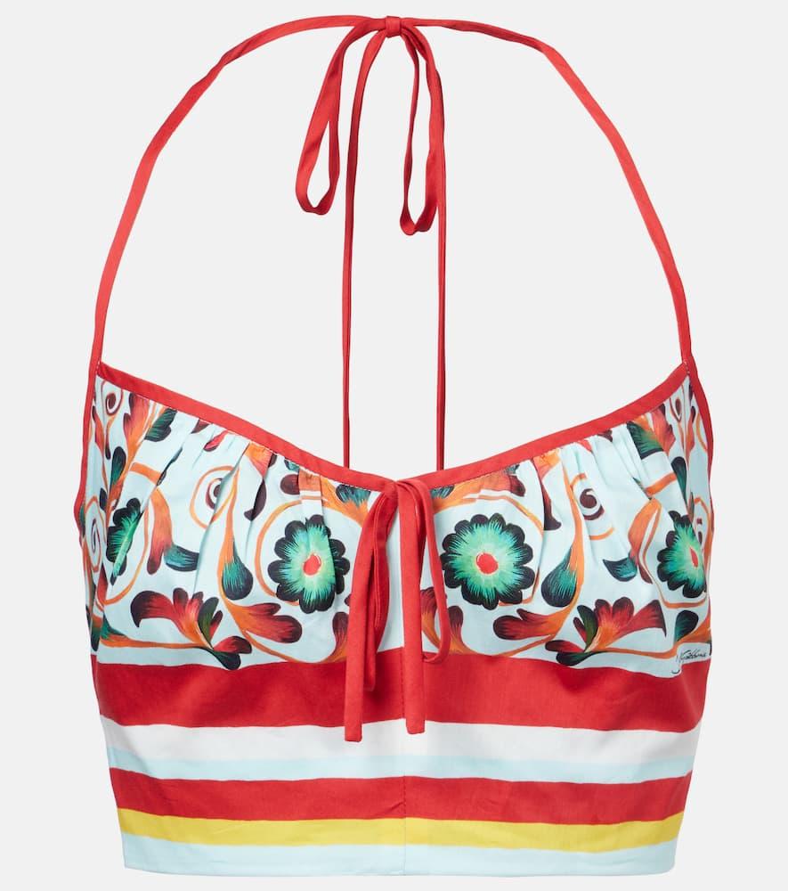 dolce & gabbana printed halterneck cotton crop top