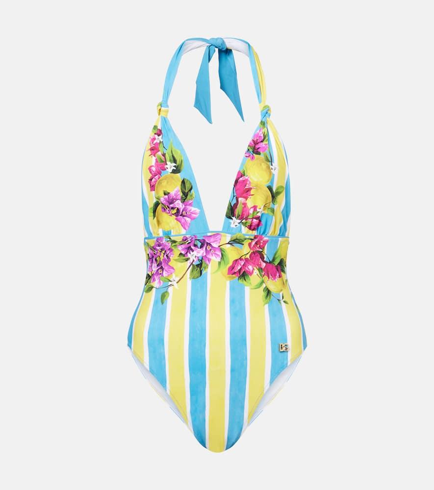 dolce & gabbana printed halterneck swimsuit