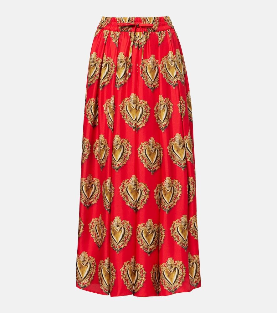dolce & gabbana printed silk satin maxi skirt