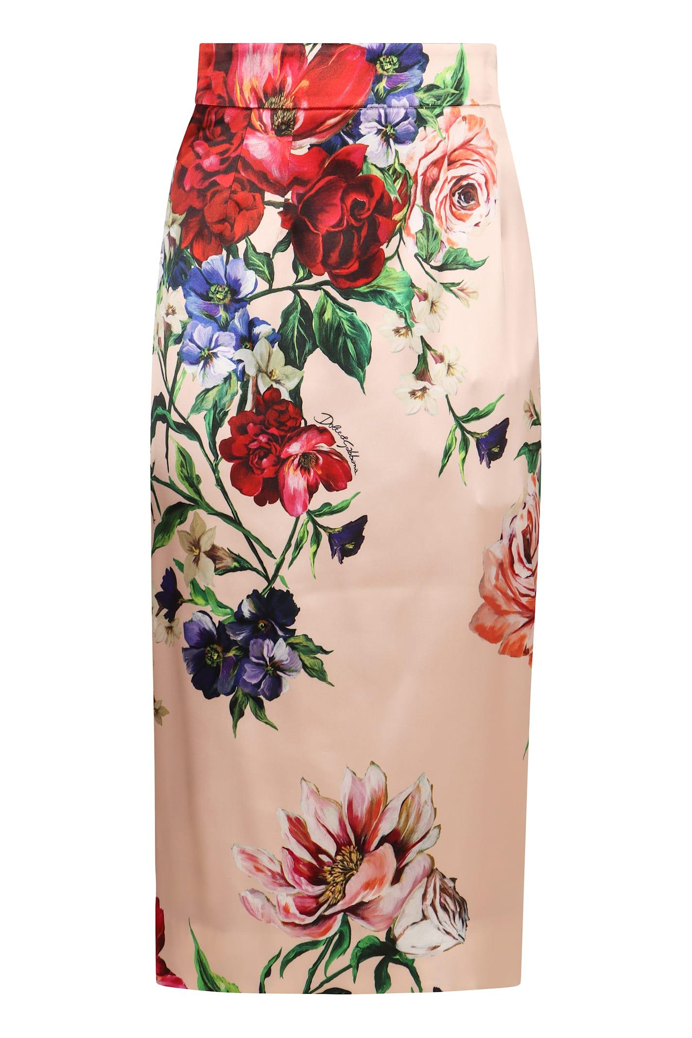 dolce & gabbana printed stretch satin skirt
