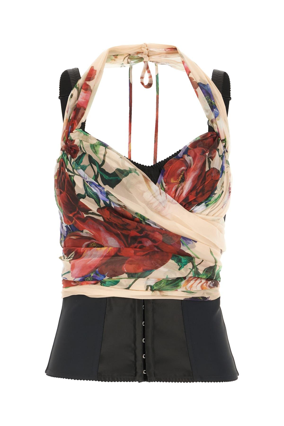 dolce & gabbana printed stretch silk blend top