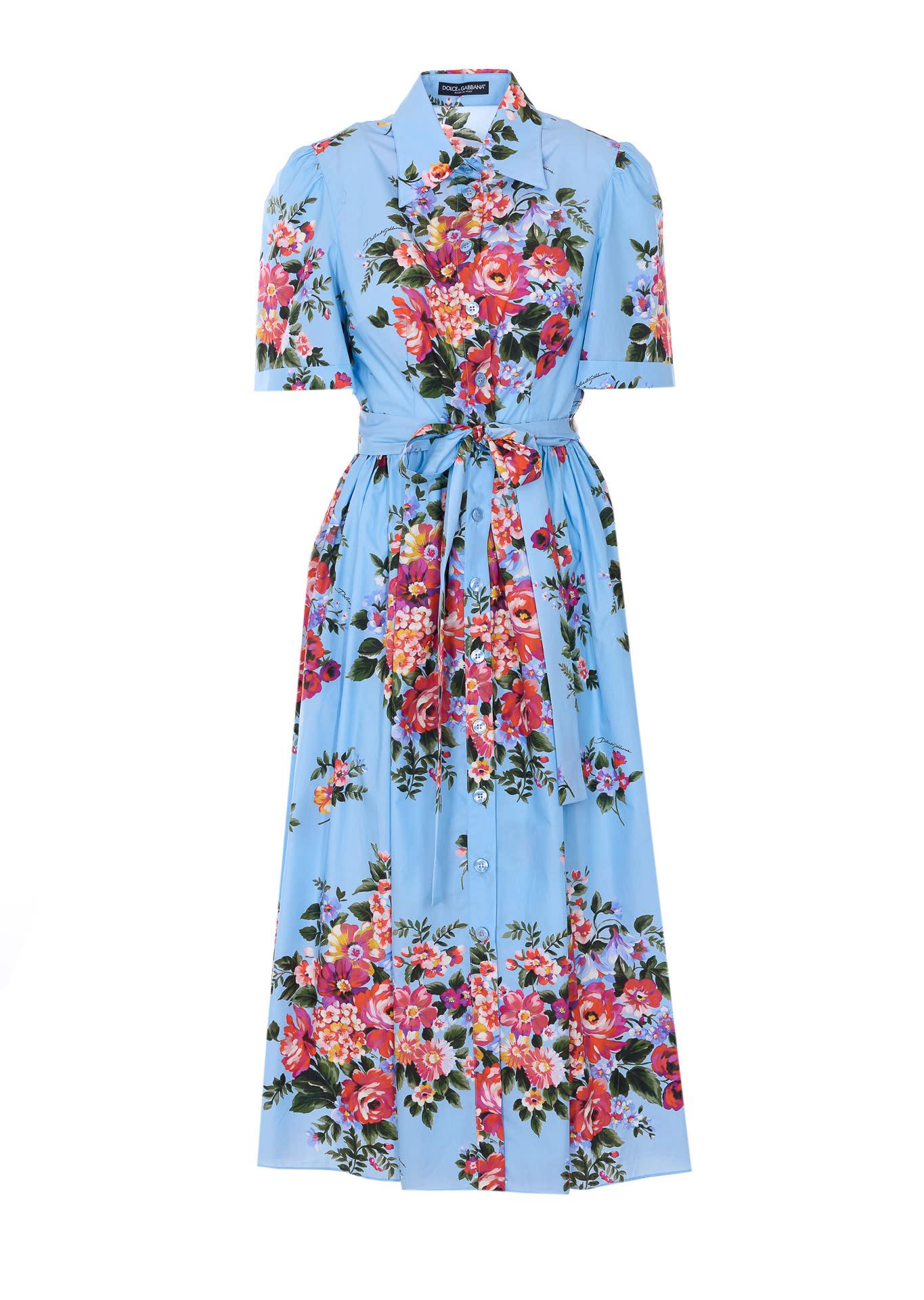 dolce & gabbana rose bouquet print shirt dress