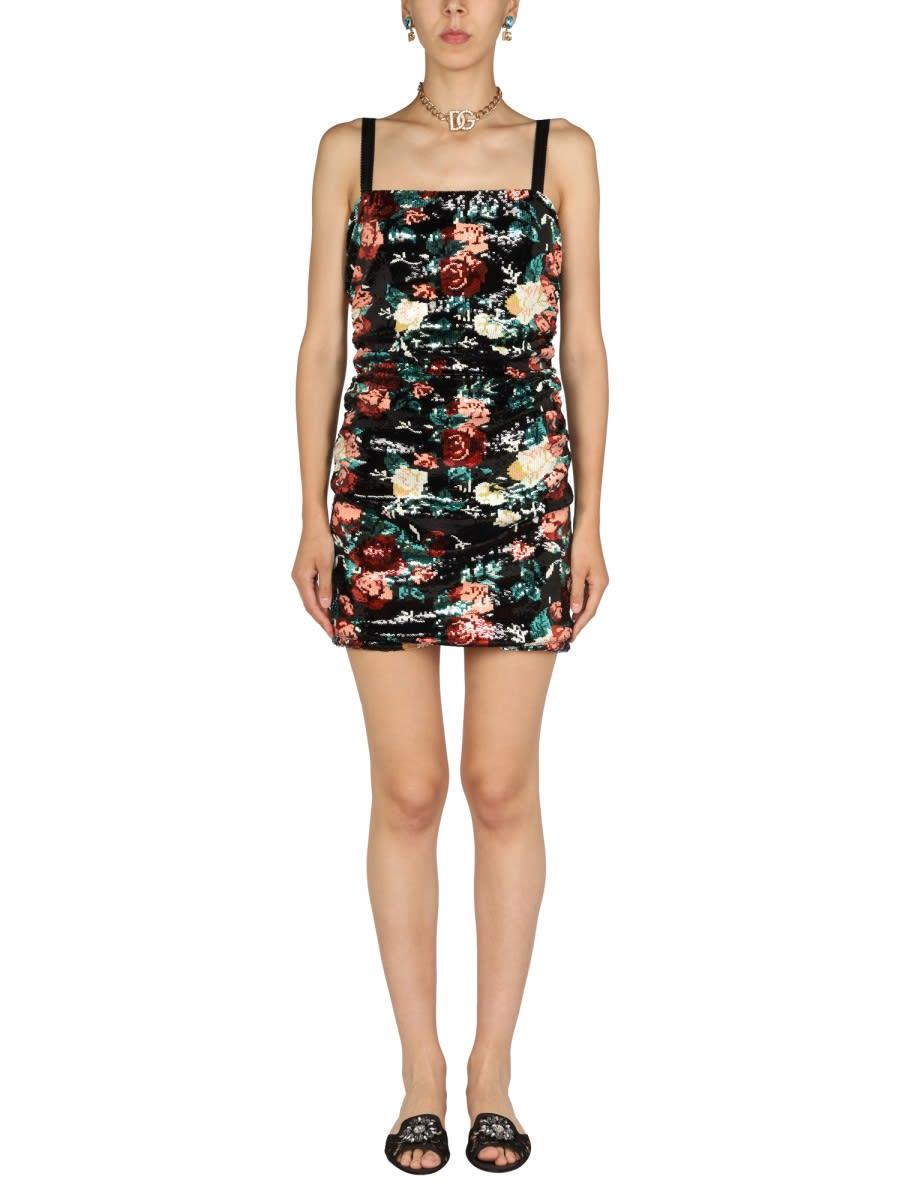 dolce & gabbana rose embroidery short dress