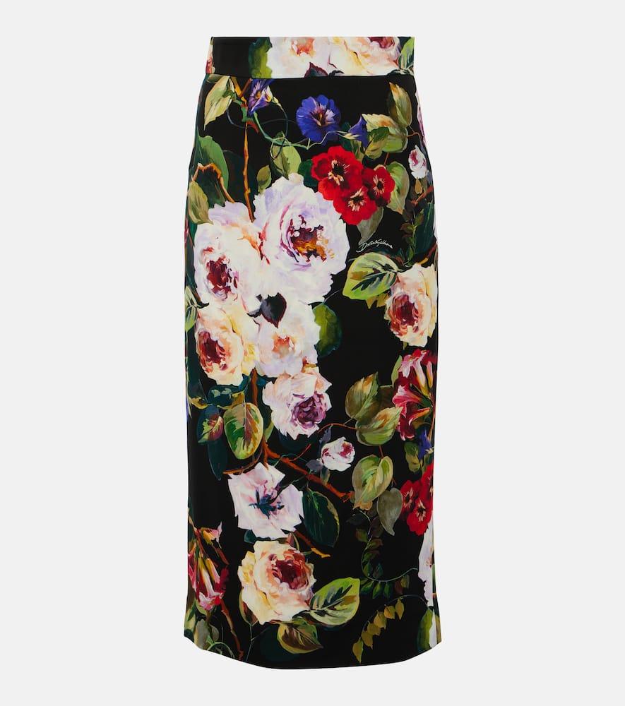 dolce & gabbana rose garden charmeuse midi skirt